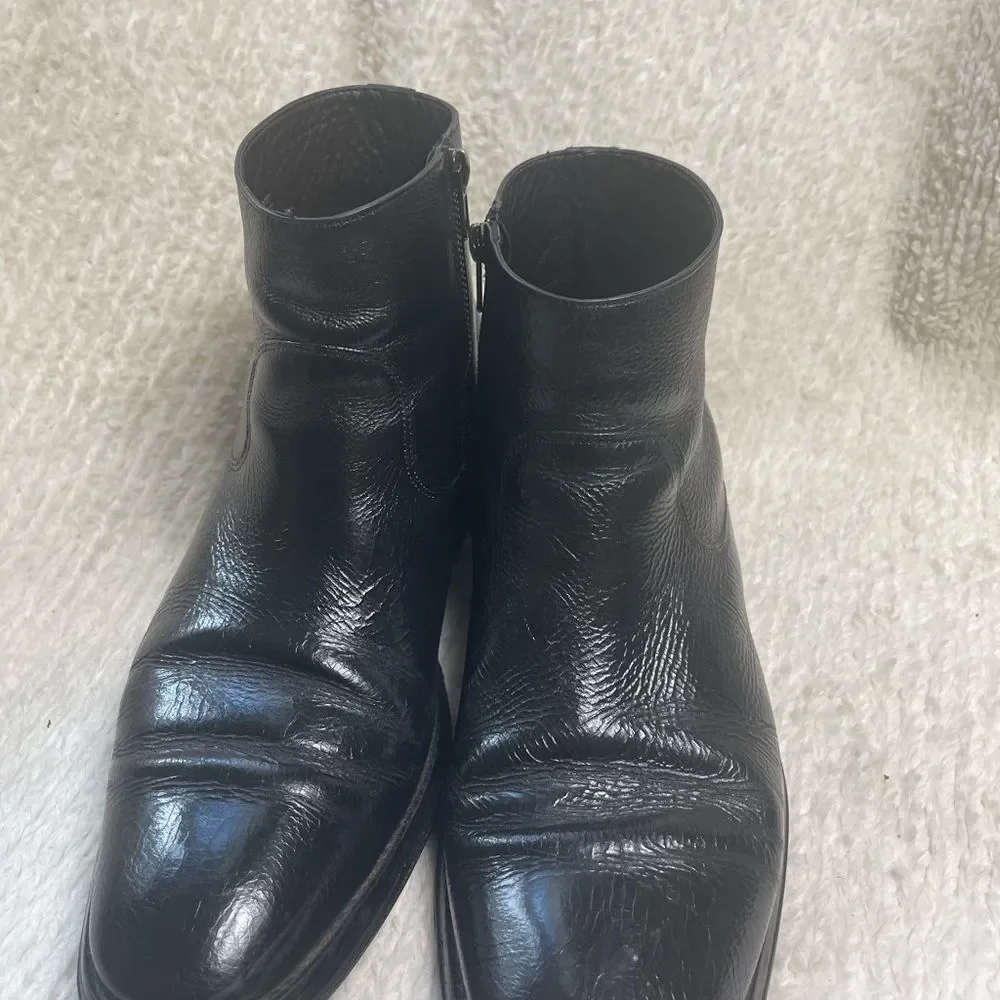 Flag LTD Men's Leather black Dress Ankle Boots Side zipper . Leather lining SZ12